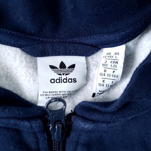 Adidas Navy White Three Stripe Zip Up Jacket Large - Picture 3 of 6